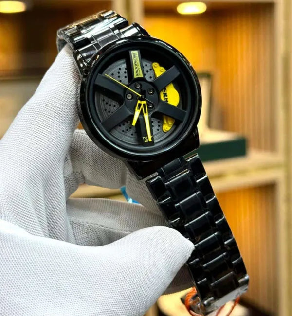 3d Car Wheel Moving Watch With Skeleton Dial Desing